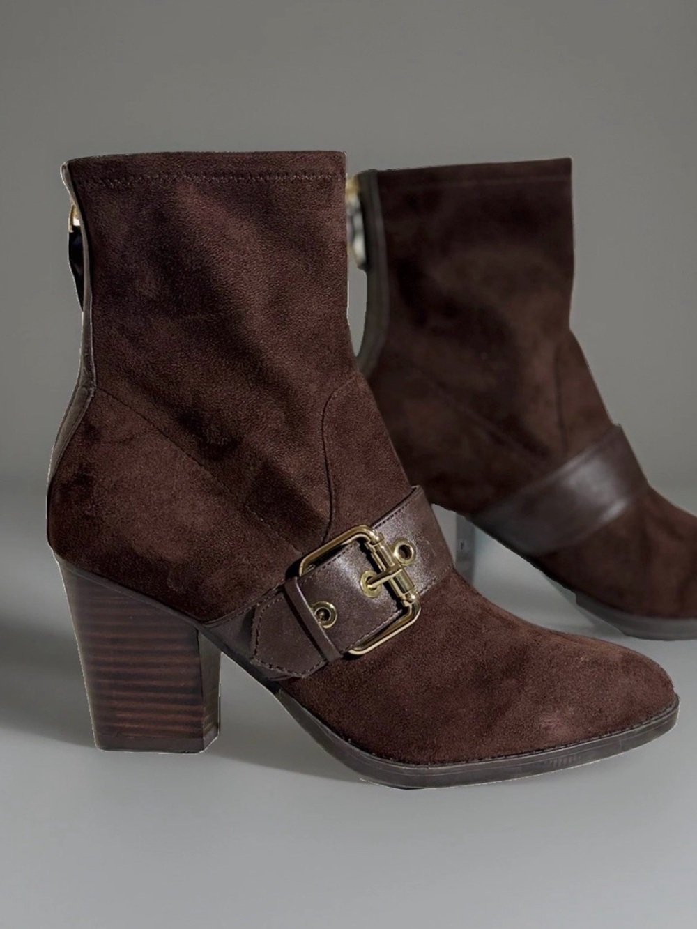 Tommy Hilfiger Dark Brown Suede Buckle Ankle Boots